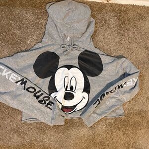 Disney Gray Mickey Mouse Crop Top Hoodie